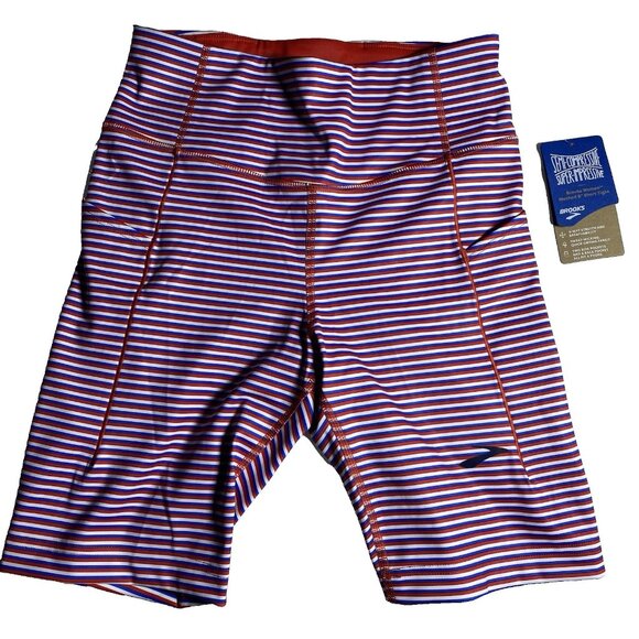 Brooks Method 8" Short Tight Size Medium Stripe Run USA 4 Way Stretch 3 Pockets - Picture 10 of 10